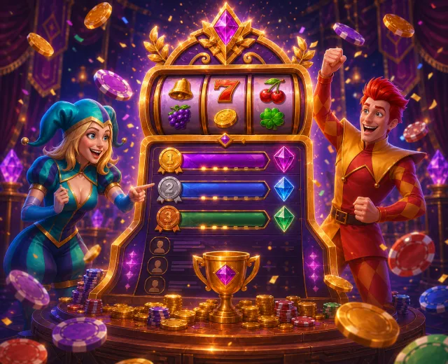 Spin Rally slot tournament leaderboard with cash and free spin prizes